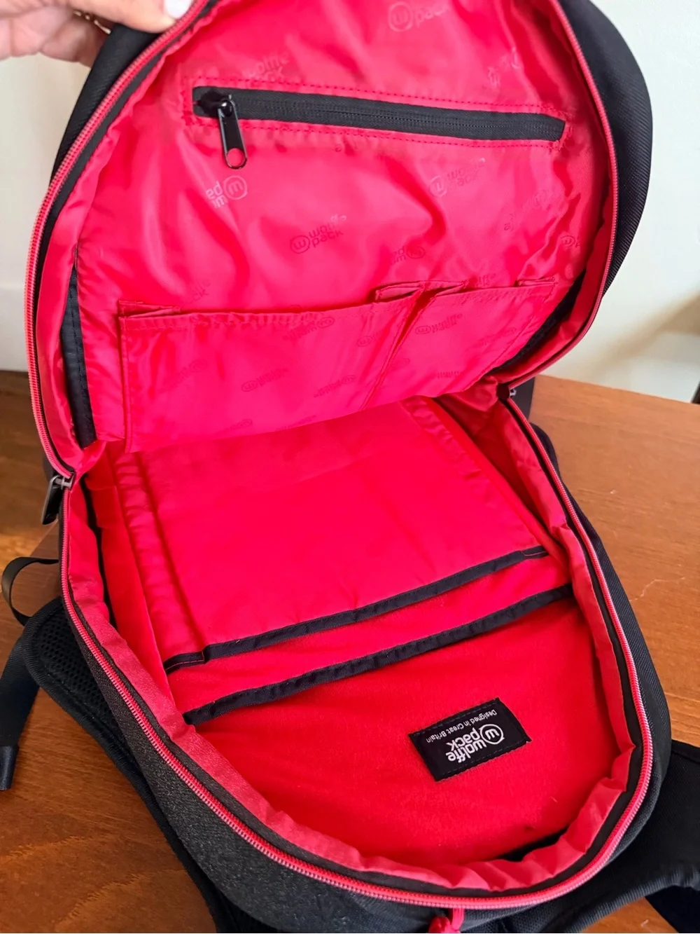 Wolffe Pack Men's Black Backpack with Red Interior Panel
